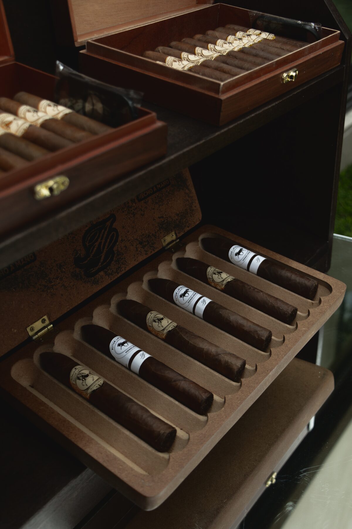 Close-up de puros premium en cajas